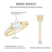 Certified Princess Cut Moissanite Engagement Ring With Split Shank
