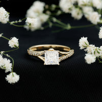Certified Princess Cut Moissanite Engagement Ring With Split Shank
