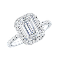 Certified Moissanite Emerald Cut Engagement Ring With Halo