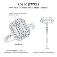 Certified Moissanite Emerald Cut Engagement Ring With Halo