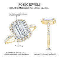 Certified Moissanite Emerald Cut Engagement Ring With Halo