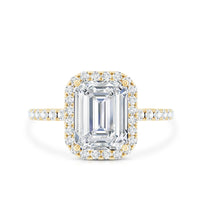 Certified Moissanite Emerald Cut Engagement Ring With Halo