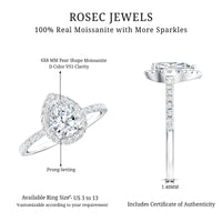 Pear Shape Moissanite Halo Engagement Ring for Women