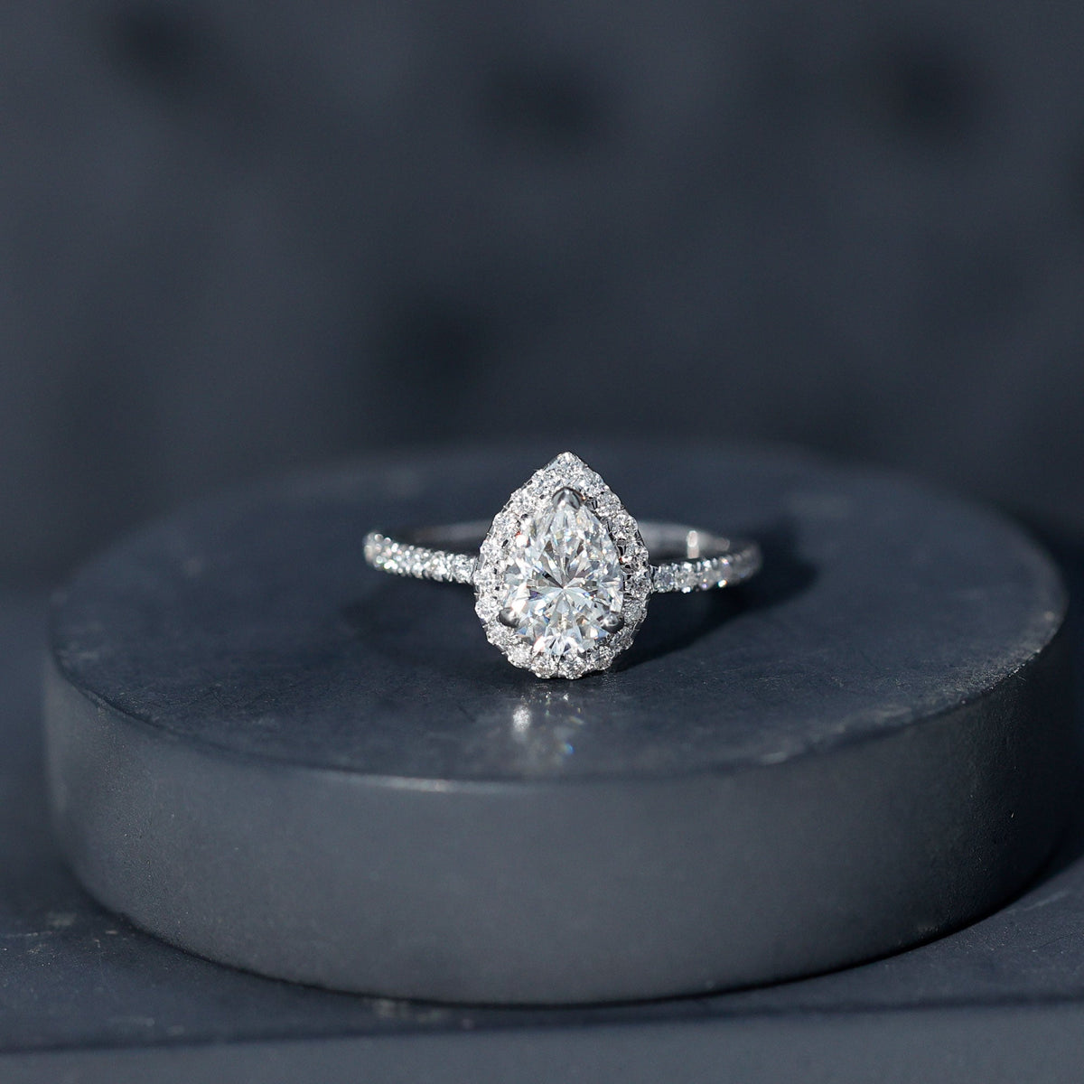 Pear Shape Moissanite Halo Engagement Ring for Women