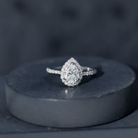 Pear Shape Moissanite Halo Engagement Ring for Women