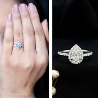 Pear Shape Moissanite Halo Engagement Ring for Women
