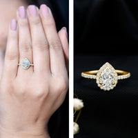 Pear Shape Moissanite Halo Engagement Ring for Women