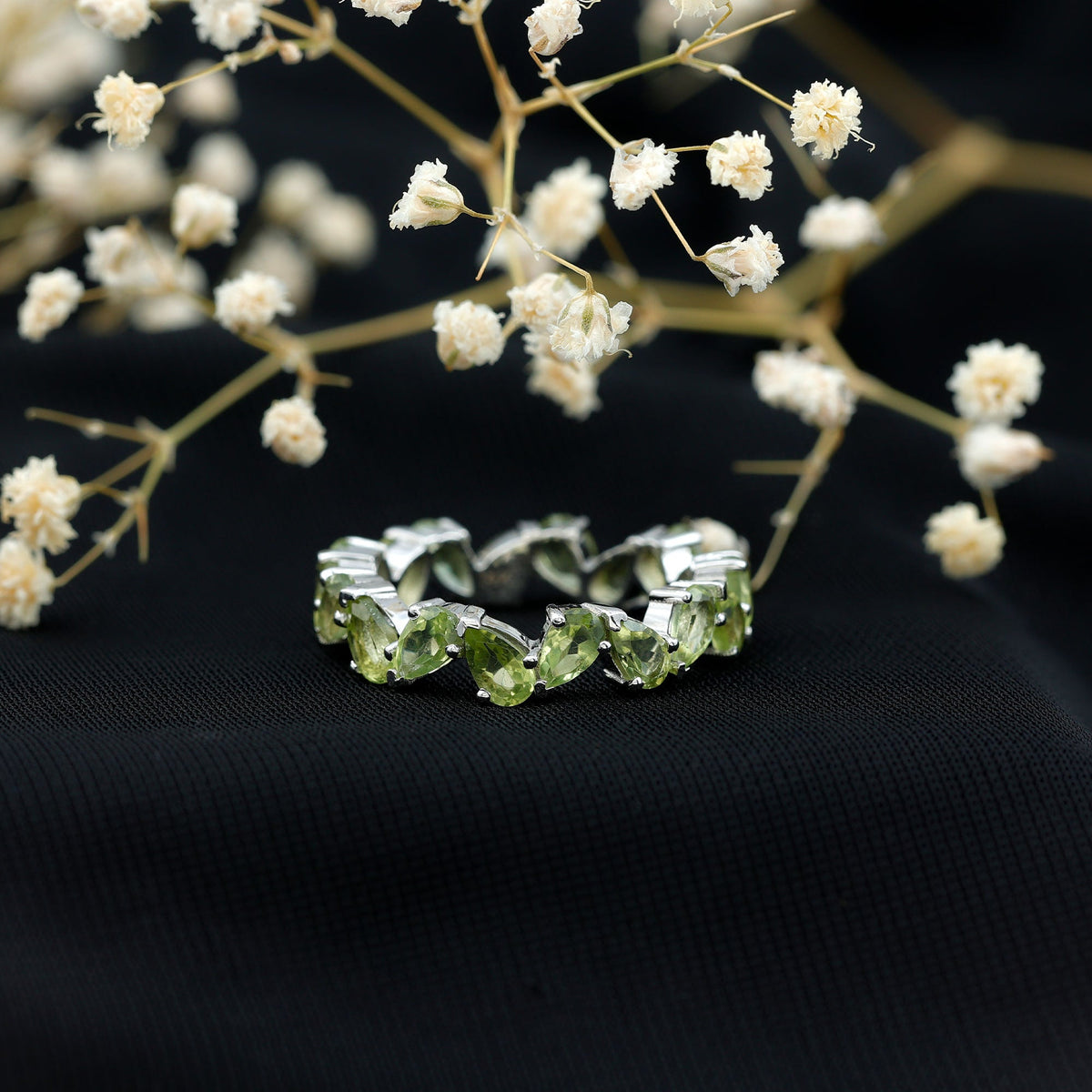 Natural Pear Shape Peridot Eternity Ring for Women