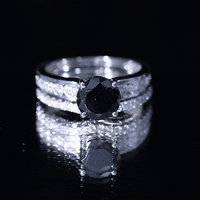 2 Carat Lab Grown Black Diamond Engagement Ring with Moissanite Enhancer