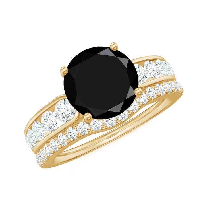 Two-carat lab-grown black diamond engagement ring with moissanite enhancer by Rosec Jewels, featuring a sleek, elegant ring design.