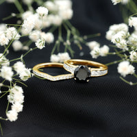 2 Carat Lab Grown Black Diamond Engagement Ring with Moissanite Enhancer