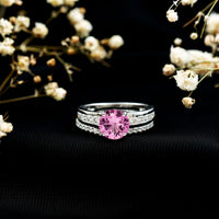 2.25 Carat Lab Grown Pink Sapphire Solitaire Bridal Ring Set