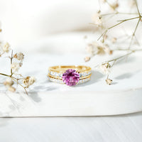 2.25 Carat Lab Grown Pink Sapphire Solitaire Bridal Ring Set