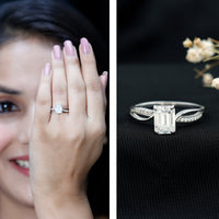 Certified 6X8 MM Emerald Cut Moissanite Infinity Engagement Ring