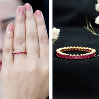 Princess Cut Ruby Eternity Ring – Thin Ruby Wedding Band in Shared Prong Setting | Real AAA Ruby