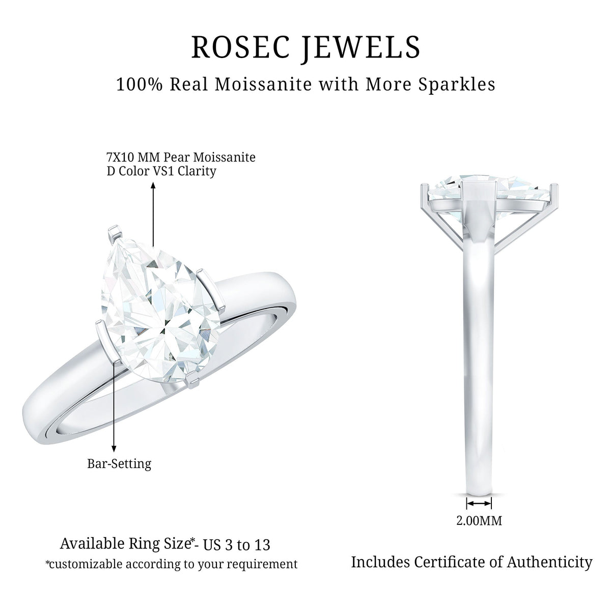 Teardrop Engagement Ring With Certified Moissanite