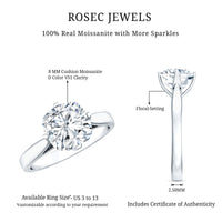 3 CT Cushion Moissanite Solitaire Engagement Ring