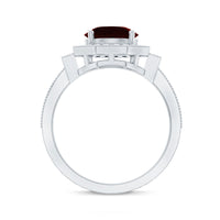 2.3 Carat Garnet Art Deco Engagement Ring with Diamond Halo