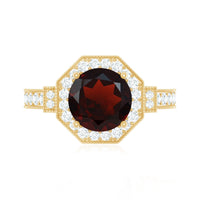 2.3 Carat Garnet Art Deco Engagement Ring with Diamond Halo