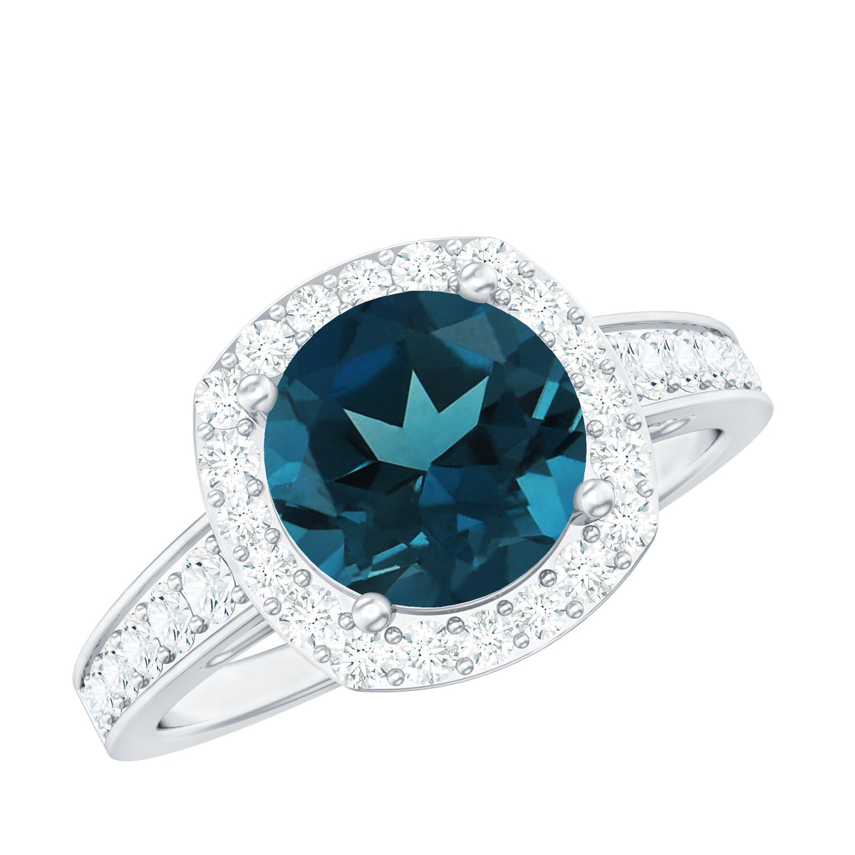 Vintage Halo Engagement Ring with London Blue Topaz and Diamond