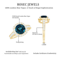 Vintage Halo Engagement Ring with London Blue Topaz and Diamond