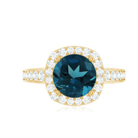 Vintage Halo Engagement Ring with London Blue Topaz and Diamond