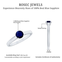 Natural 0.9 Carat Blue Sapphire Solitaire Promise Ring for Women