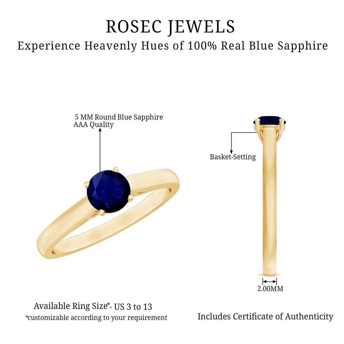 Natural 0.9 Carat Blue Sapphire Solitaire Promise Ring for Women