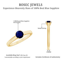 Natural 0.9 Carat Blue Sapphire Solitaire Promise Ring for Women