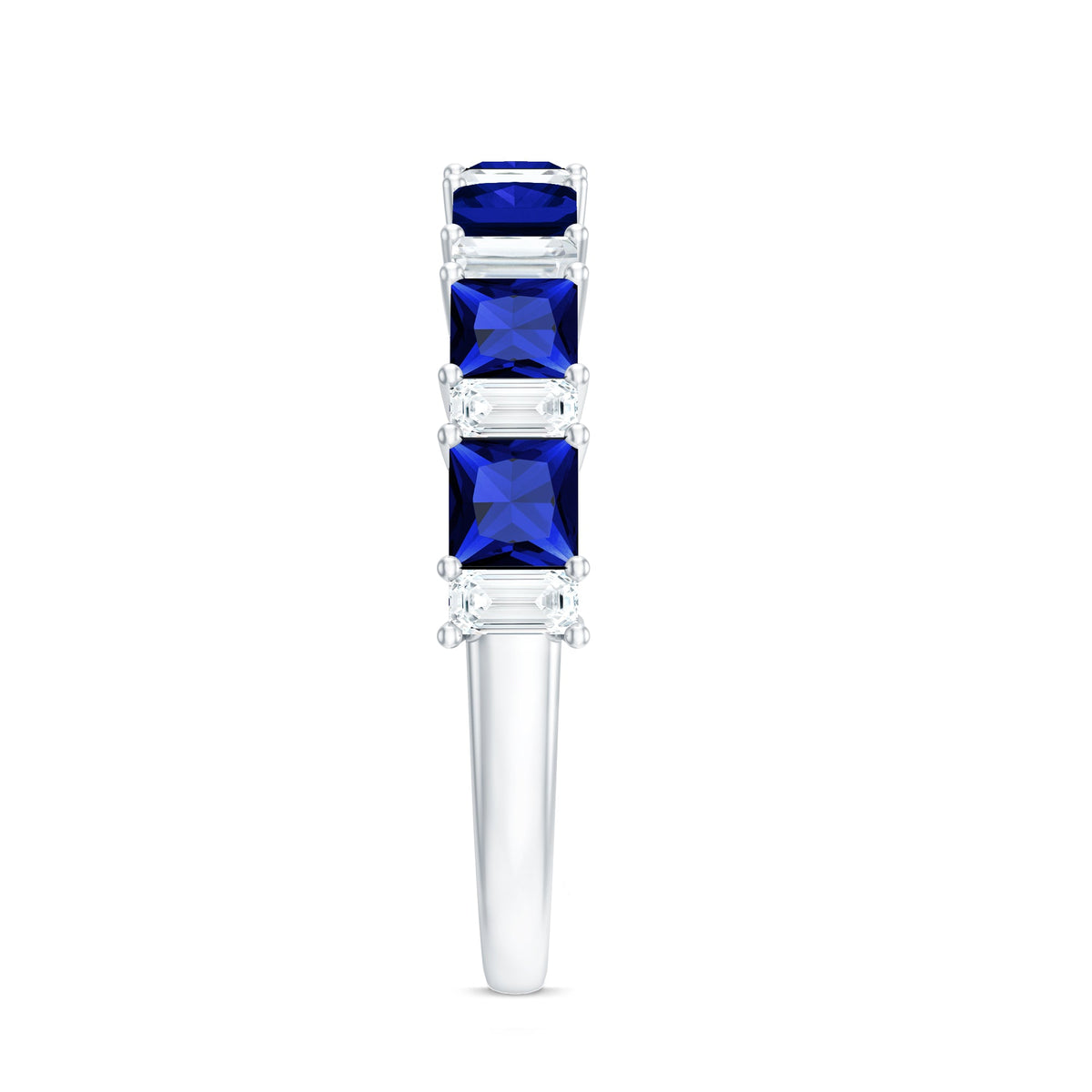 Princess Cut Lab Grown Blue Sapphire Half Eternity Ring with Diamond