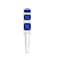 Princess Cut Lab Grown Blue Sapphire Half Eternity Ring with Diamond