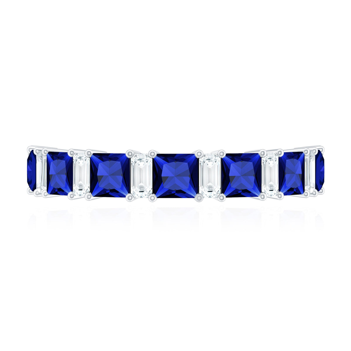 Princess Cut Lab Grown Blue Sapphire Half Eternity Ring with Diamond