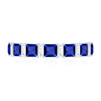 Princess Cut Lab Grown Blue Sapphire Half Eternity Ring with Diamond