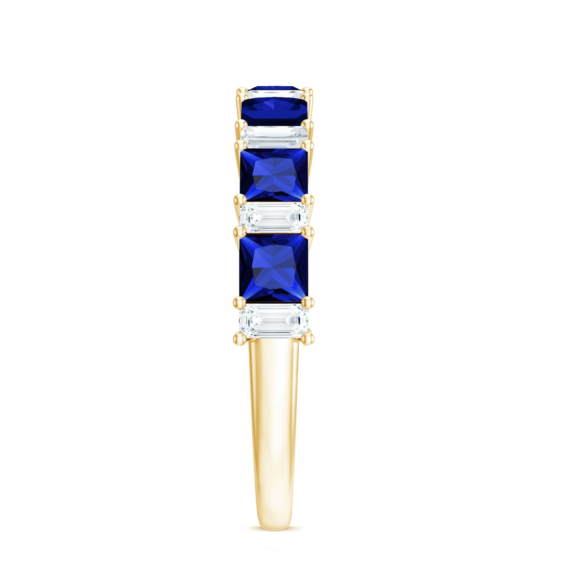Princess Cut Lab Grown Blue Sapphire Half Eternity Ring with Diamond