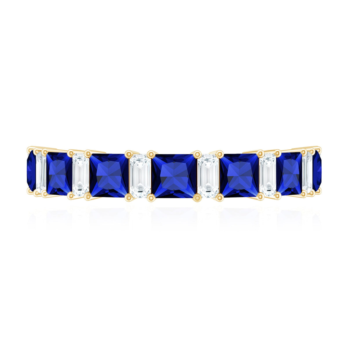 Princess Cut Lab Grown Blue Sapphire Half Eternity Ring with Diamond