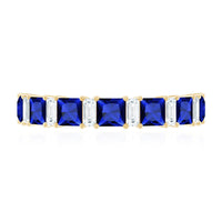 Princess Cut Lab Grown Blue Sapphire Half Eternity Ring with Diamond