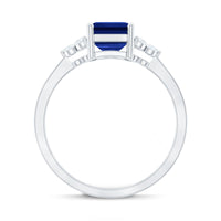 Emerald Cut Lab Created Blue Sapphire Engagement Ring with Diamond Accent