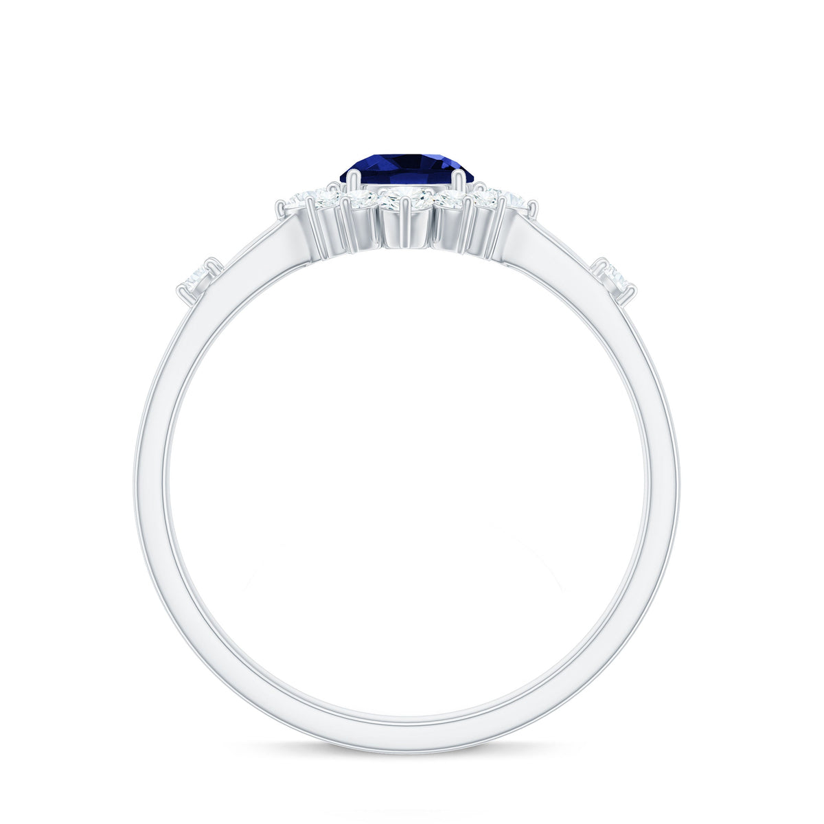 5mm Round Lab Created Blue Sapphire Classic Halo Ring with Diamond