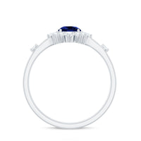 5mm Round Lab Created Blue Sapphire Classic Halo Ring with Diamond