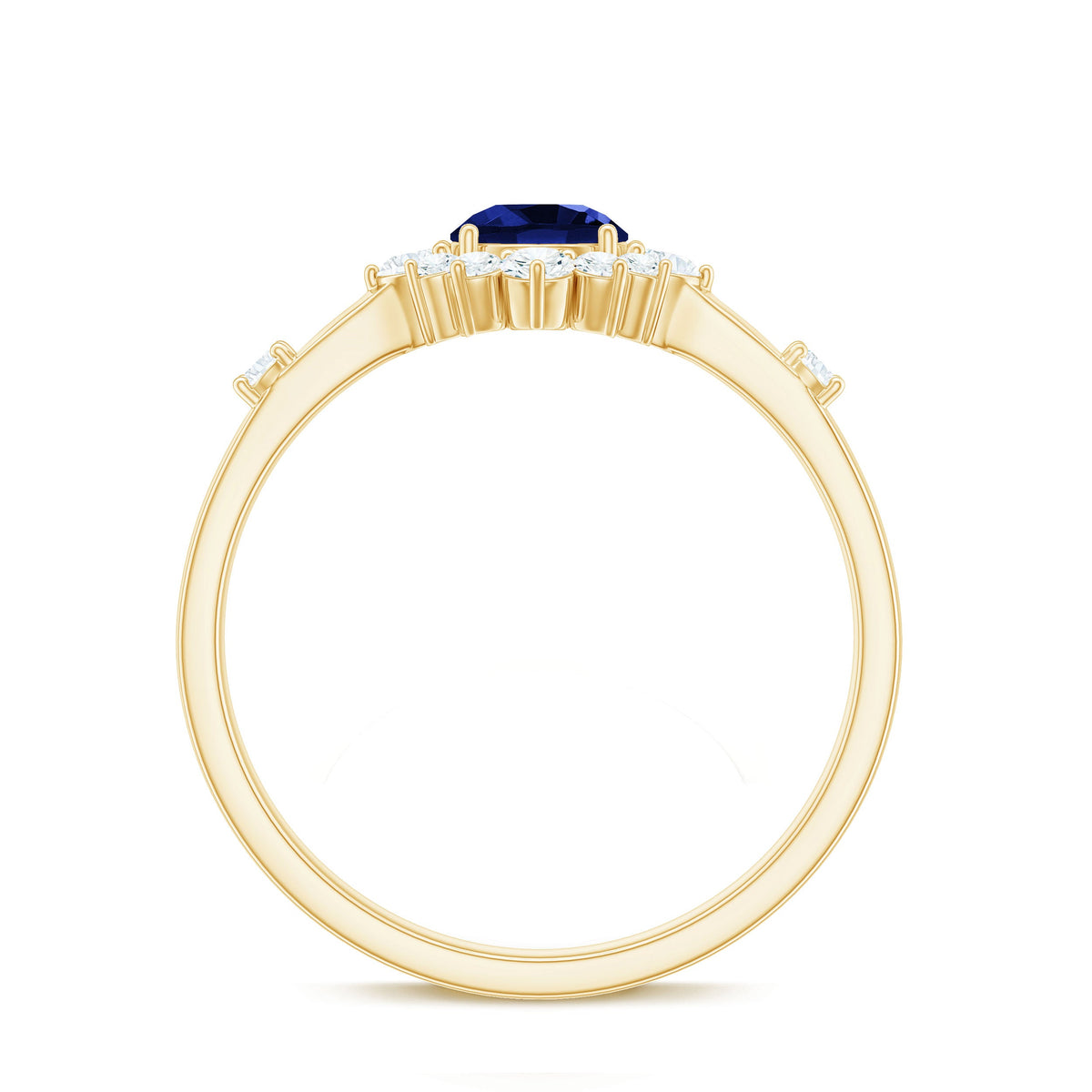 5mm Round Lab Created Blue Sapphire Classic Halo Ring with Diamond