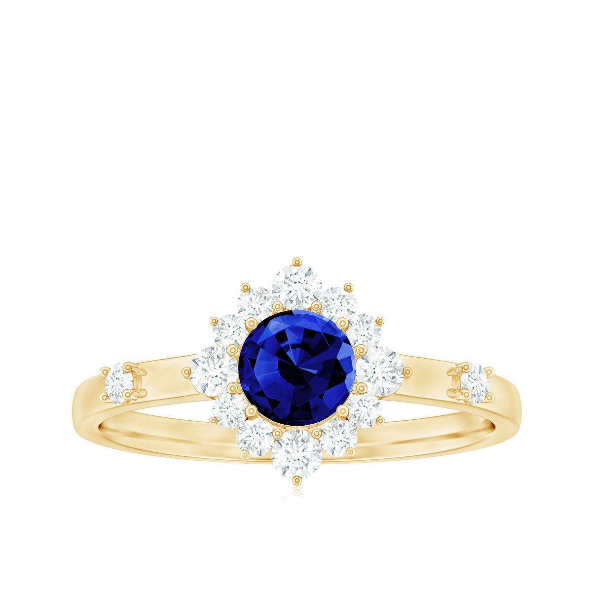 5mm Round Lab Created Blue Sapphire Classic Halo Ring with Diamond