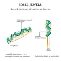 Baguette Shape Lab Grown Emerald and Diamond Half Eternity Ring