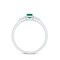 Certified Lab Grown Emerald Cut Emerald Engagement Ring with Diamond Trio