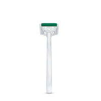 Certified Lab Grown Emerald Cut Emerald Engagement Ring with Diamond Trio