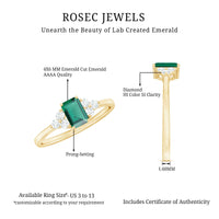Certified Lab Grown Emerald Cut Emerald Engagement Ring with Diamond Trio