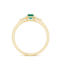 Certified Lab Grown Emerald Cut Emerald Engagement Ring with Diamond Trio