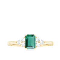 Certified Lab Grown Emerald Cut Emerald Engagement Ring with Diamond Trio