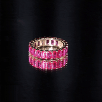 Emerald Cut Lab Grown Ruby Full Eternity Wide Band Ring