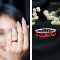 Emerald Cut Lab Grown Ruby Full Eternity Wide Band Ring