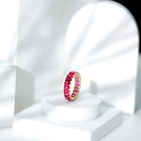 Emerald Cut Lab Grown Ruby Full Eternity Wide Band Ring